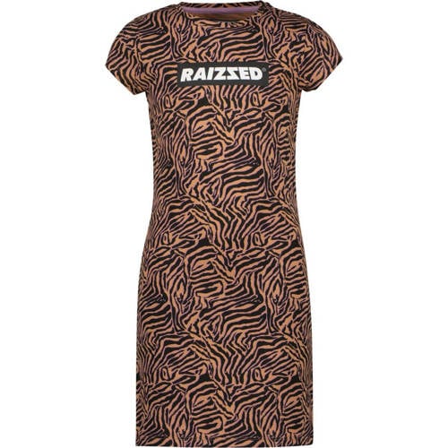 Raizzed T-shirtjurk Malaga met all over print bruin/zwart Meisjes Katoen Ronde hals