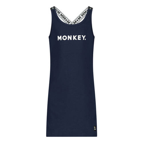 Me & My Monkey jurk met logo donkerblauw Meisjes Stretchkatoen Ronde hals