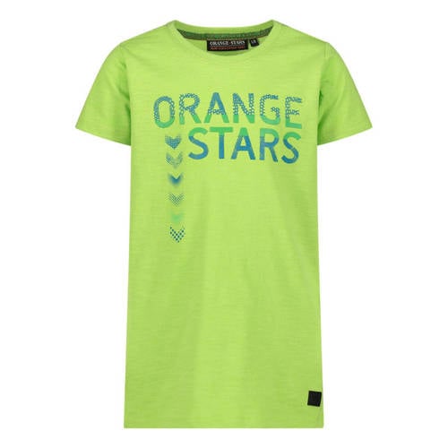 Orange Stars T-shirt met printopdruk limegroen Jongens Stretchkatoen Ronde hals