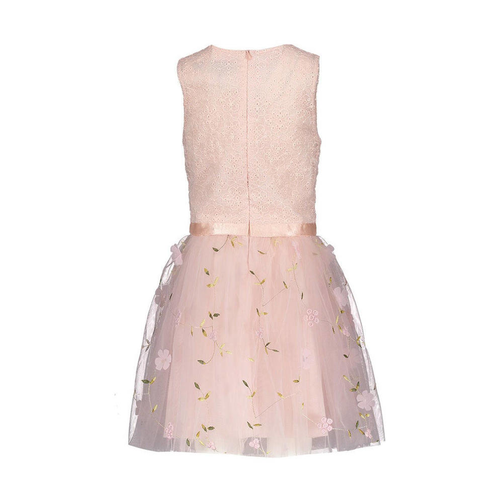 Roze meisjes Le Chic semi-transparante jurk van polyester met all over print, ronde hals en ritssluiting