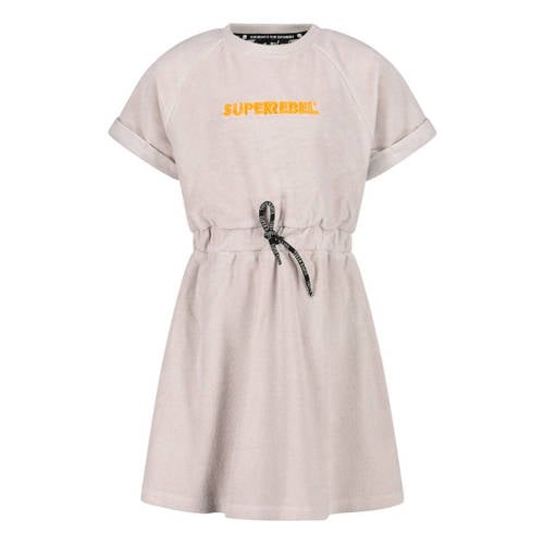 SuperRebel jurk Bondi met logo lichtgrijs Meisjes Polyester Ronde hals
