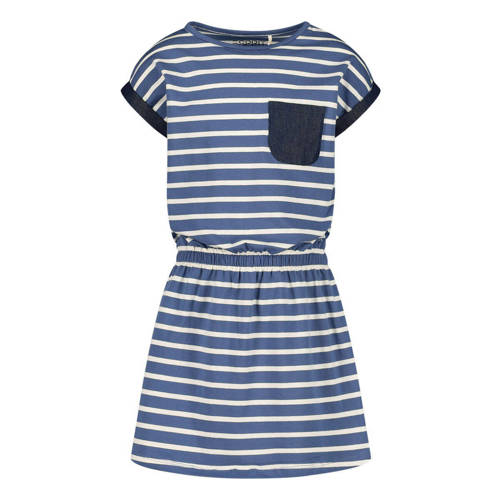 ESPRIT gestreepte jurk blauw/wit/donkerblauw Meisjes Stretchkatoen Ronde hals - maat 164 afbeelding