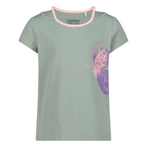 ESPRIT T-shirt met printopdruk groen Meisjes Katoen Ronde hals Printopdruk