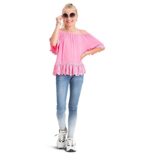 Vingino T-shirt met all over print roze Meisjes Rayon Off shoulder All over print