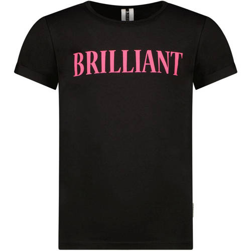 B.Nosy T-shirt met tekst zwart Meisjes Stretchkatoen Ronde hals Tekst