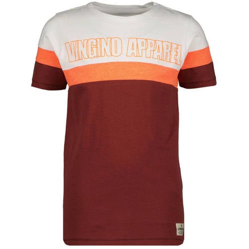 Vingino T-shirt met tekst wit/wijnrood/oranje Jongens Katoen Ronde hals