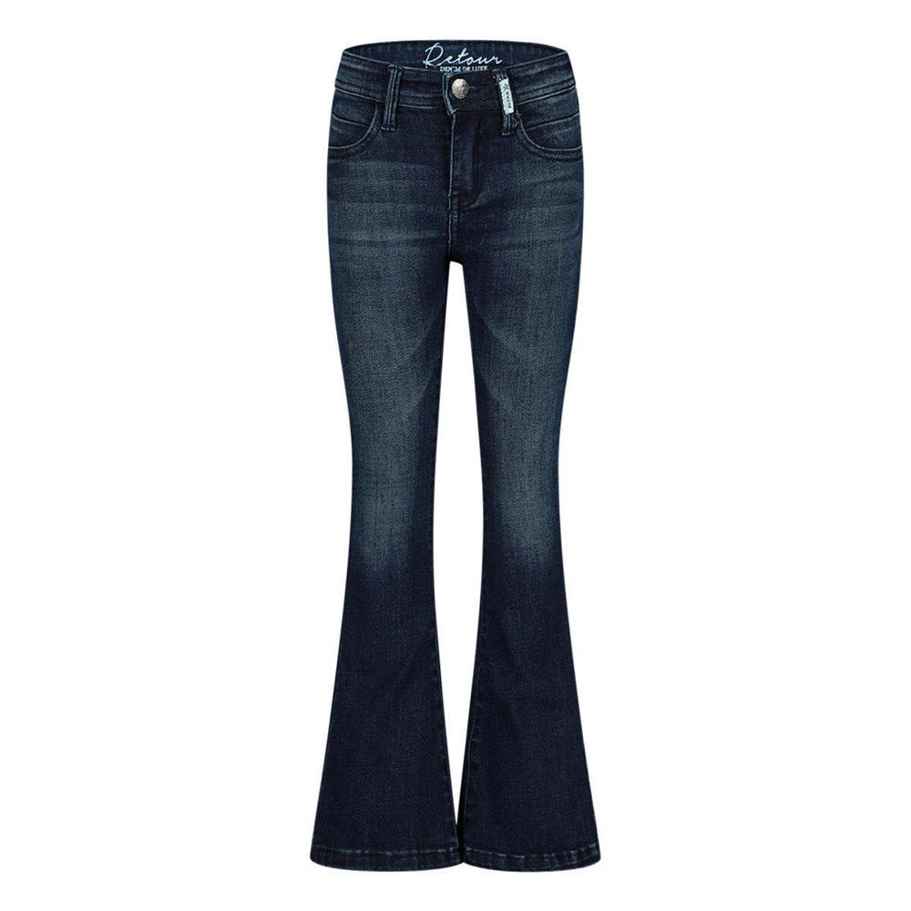 Dark blue denim meisjes Retour Jeans high waist flared jeans dark blue van stretchdenim met effen