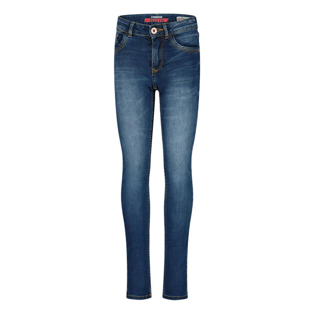 Medium blue denim meisjes Vingino super skinny jeans van stretchdenim met regular waist, rits- en drukknoopsluiting en effen