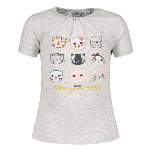 Dirkje baby T-shirt met printopdruk lichtgrijs melange Meisjes Stretchkatoen Ronde hals - 74
