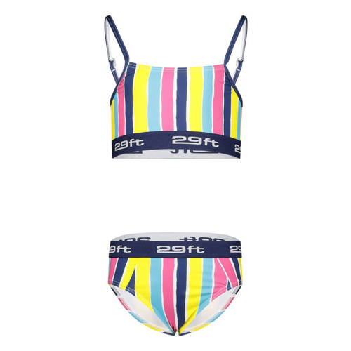 29FT gestreepte crop bikini donkerblauw/geel/roze Meisjes Polyester Streep - 128-134