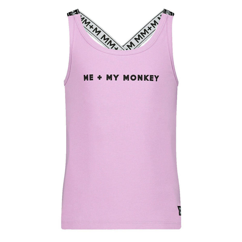 Lilakleurige meisjes Me & My Monkey singlet van duurzaam stretchkatoen met logo dessin en ronde hals