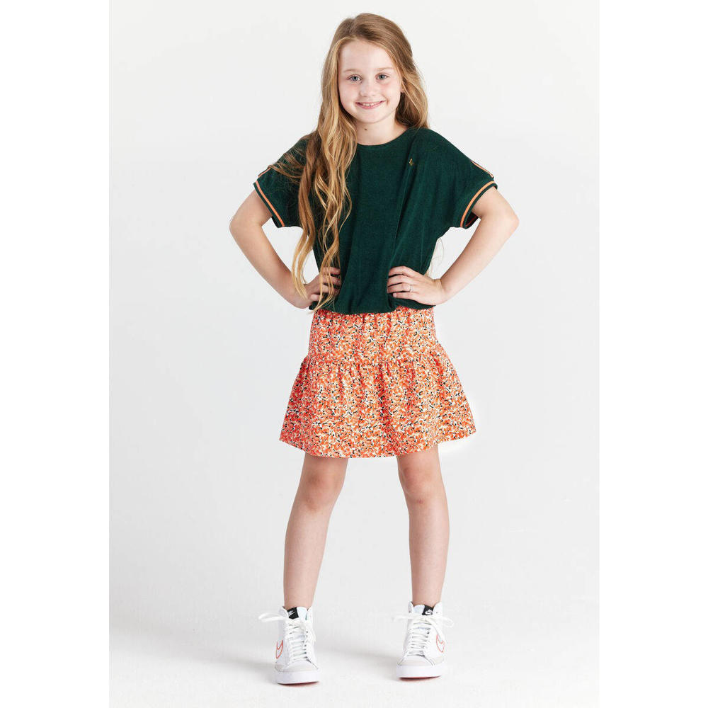 Donkergroene meisjes Chaos-and-Order T-shirt katoen met logo dessin, korte mouwen en ronde hals