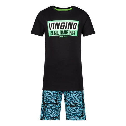 Vingino shortama WALBERTO zwart/blauw Jongens Katoen Ronde hals All over print