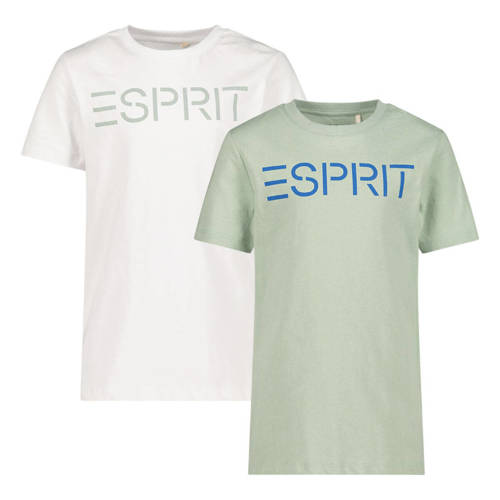 ESPRIT T-shirt met logo groen Jongens Katoen Ronde hals Logo