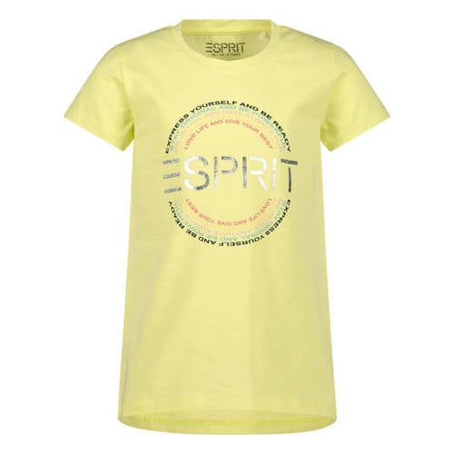 ESPRIT T-shirt met logo geel Meisjes Katoen Ronde hals Logo
