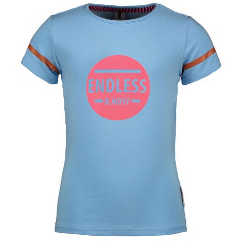 B.Nosy T-shirt met printopdruk lichtblauw/roze Meisjes Stretchkatoen Ronde hals