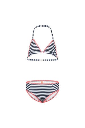 gestreepte triangel bikini donkerblauw/wit