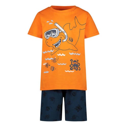 Orange Stars pyjama met printopdruk oranje/blauw Jongens Katoen Ronde hals