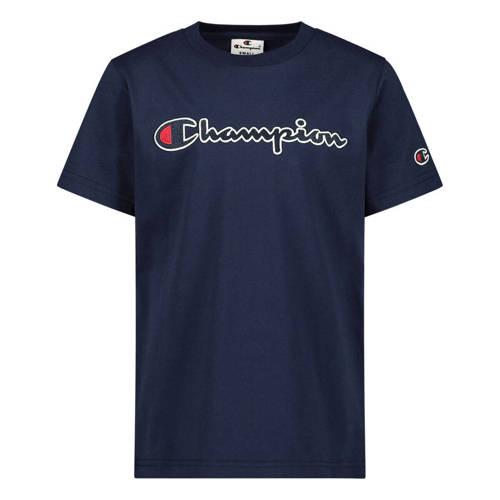 Champion T-shirt met logo donkerblauw Jongens Katoen Ronde hals Logo - 128