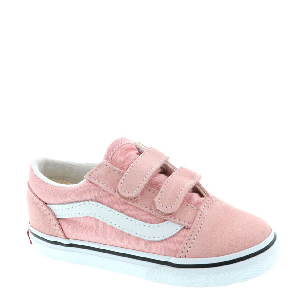Roze en witte meisjes VANS Old Skool sneakers van iel en suède met klittenband