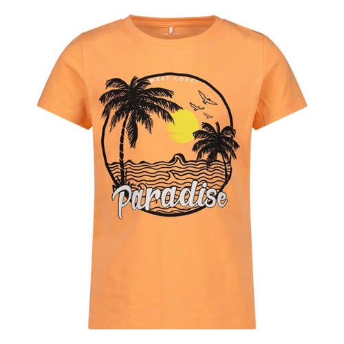 NAME IT T-shirt met biologisch katoen oranje Printopdruk