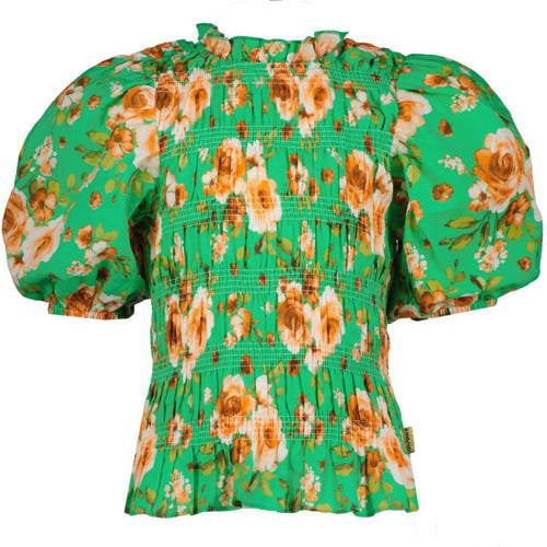 Vingino gebloemd T-shirt groen Meisjes Katoen Opstaande kraag Bloemen