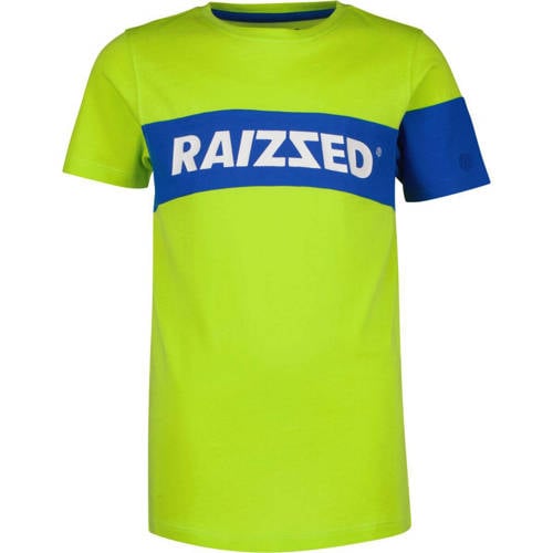 Raizzed T-shirt met logo limegroen/blauw Jongens Katoen Ronde hals Logo