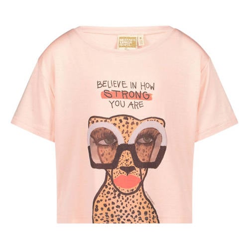 Me & My Monkey T-shirt met printopdruk lichtroze Meisjes Viscose Ronde hals