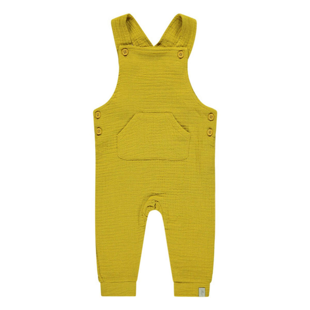 Okergele jongens Jollein baby regular fit tuinbroek van katoen met knoopsluiting en effen