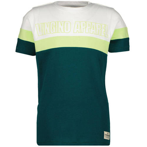 Vingino T-shirt met logo donkergroen/lichtgroen/wit Jongens Katoen Ronde hals