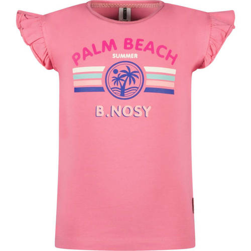 B.Nosy T-shirt met printopdruk en ruches roze Meisjes Katoen Ronde hals