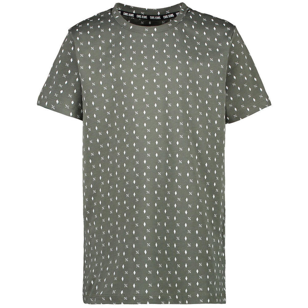 Grijsgroene jongens Cars T-shirt van katoen met stippenprint, korte mouwen en ronde hals
