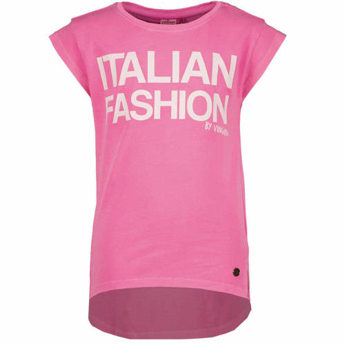 Vingino T-shirt met tekst roze Meisjes Katoen Ronde hals Tekst