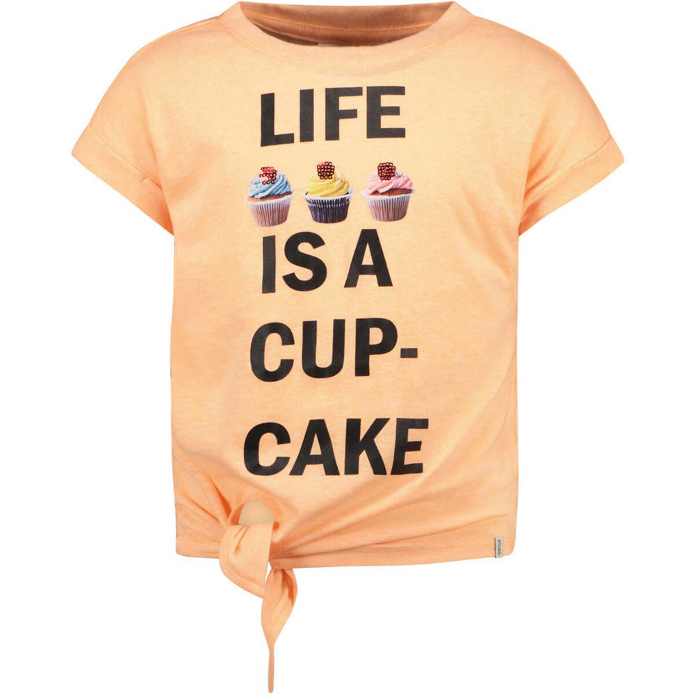 Oranje meisjes Street called Madison T-shirt van katoen met tekst print, korte mouwen, ronde hals en knoopdetail