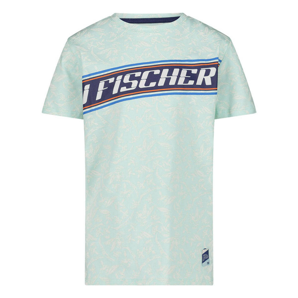 Lichtblauwe jongens Jake Fischer T-shirt van katoen met printopdruk, korte mouwen en ronde hals