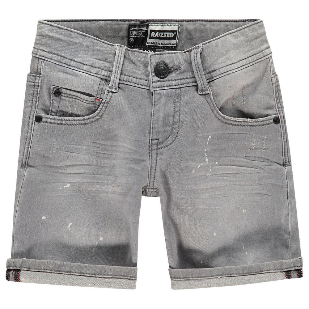 Grijze jongens Raizzed short Oregon mid stone van stretchdenim met regular waist, rits- en knoopsluiting en effen