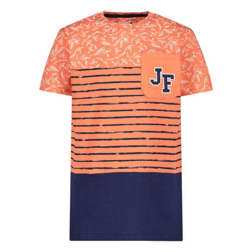 Jake Fischer T-shirt oranje/donkerblauw Jongens Katoen Ronde hals Meerkleurig