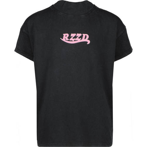 Raizzed T-shirt met logo zwart/roze Meisjes Katoen Opstaande kraag Logo