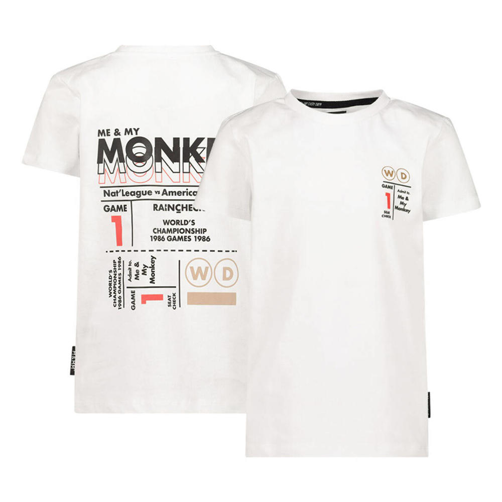 Witte jongens Me & My Monkey T-shirt van katoen met backprint, korte mouwen en ronde hals