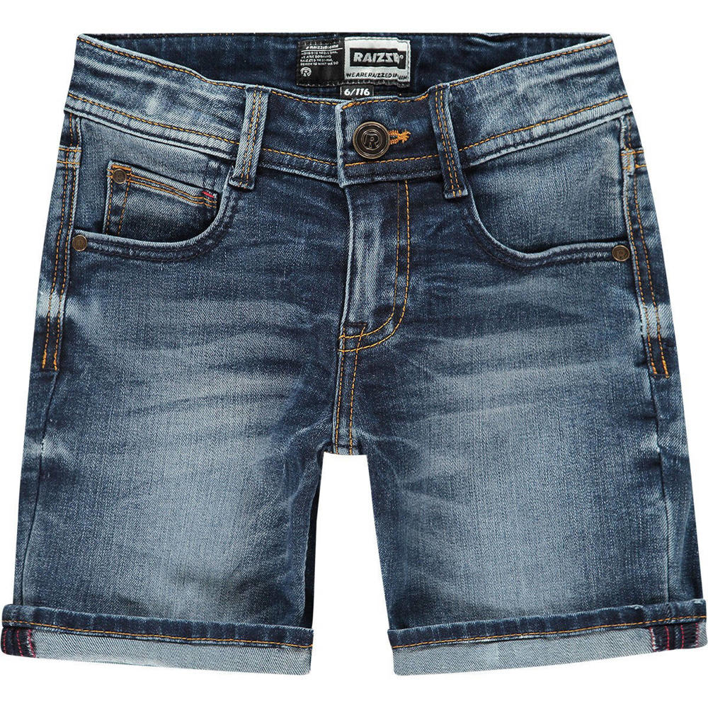 Dark blue denim jongens Raizzed short Oregon van stretchdenim met regular waist, rits- en knoopsluiting en effen