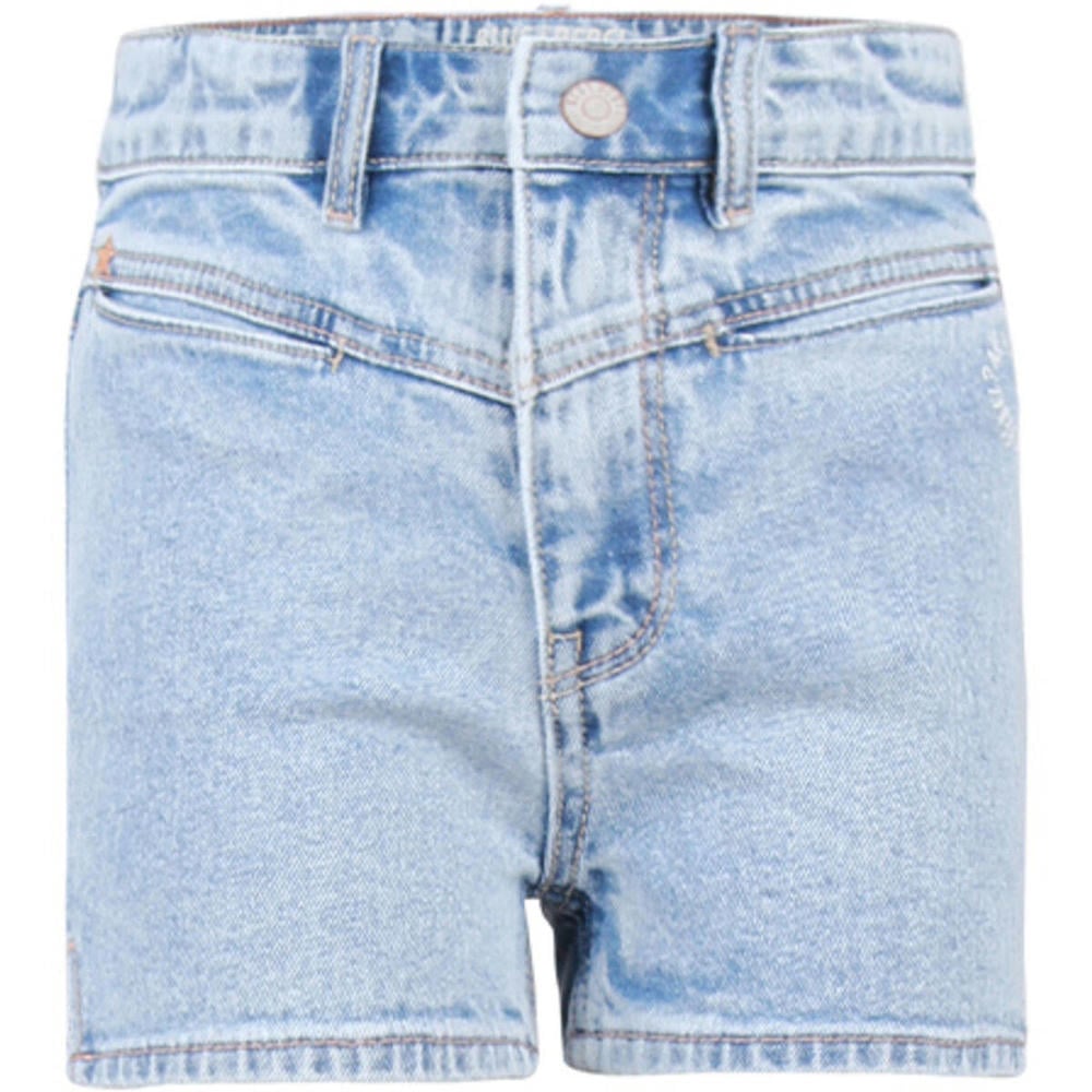 Light blue denim meisjes Blue Rebel short Azra van stretchdenim met rits- en knoopsluiting en effen