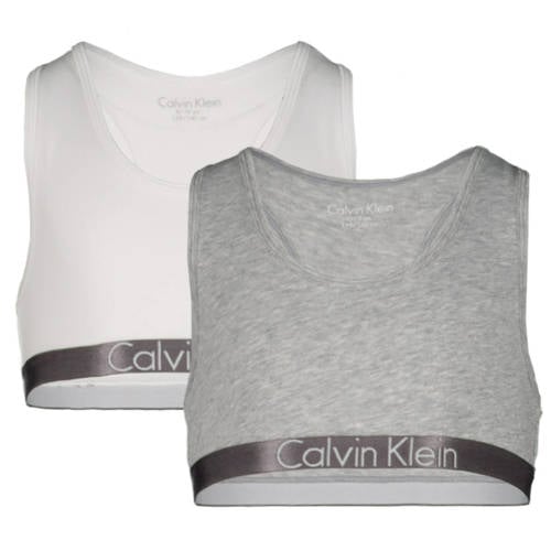 Calvin Klein bh top - set van 2 grijs melange/wit Meisjes Stretchkatoen