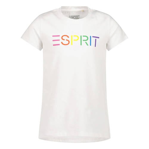 ESPRIT T-shirt met logo wit Meisjes Katoen Ronde hals Logo