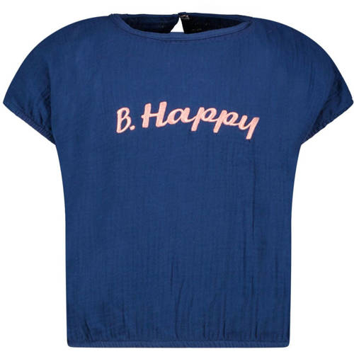 B.Nosy T-shirt met tekst donkerblauw Top Meisjes Stretchkatoen Ronde hals