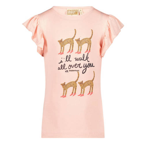 Me & My Monkey T-shirt met printopdruk en ruches lichtroze Meisjes Viscose Ronde hals