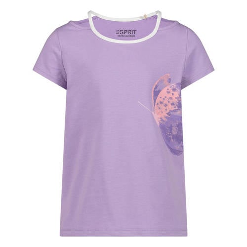 ESPRIT T-shirt met printopdruk paars Meisjes Katoen Ronde hals Printopdruk