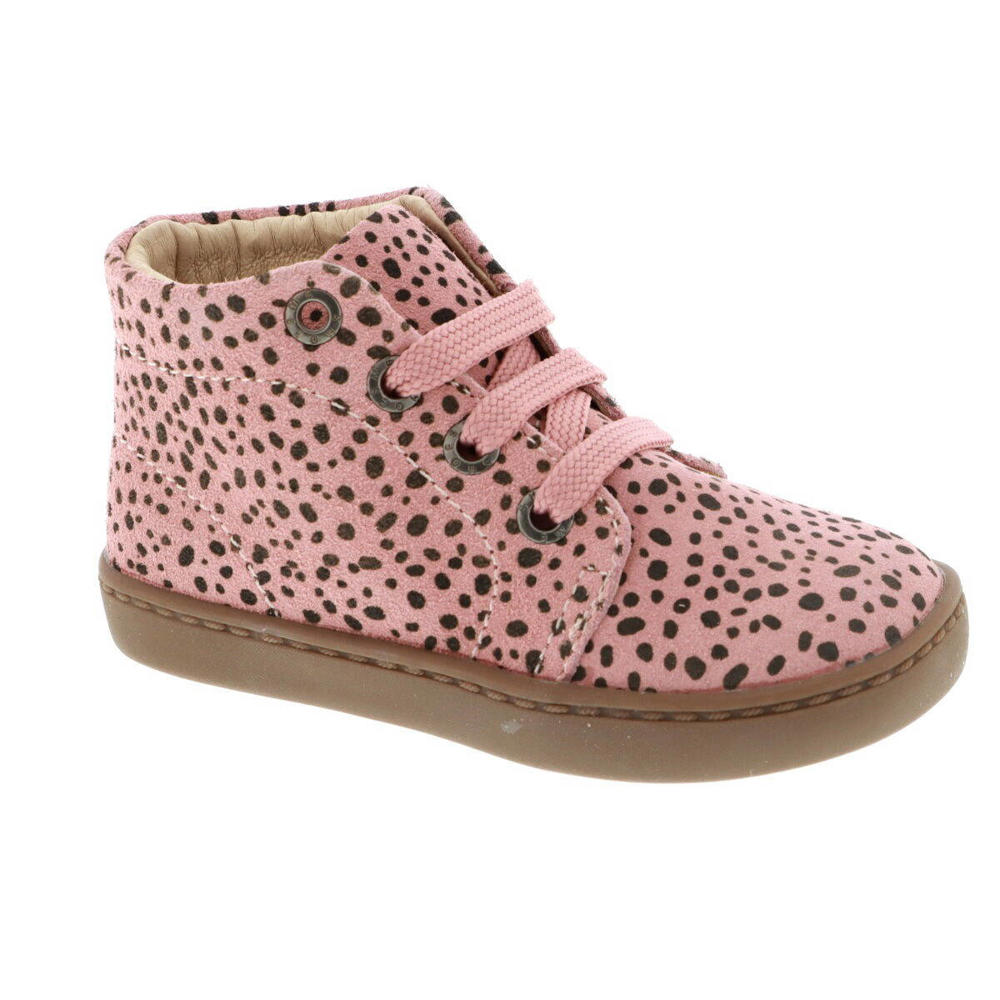Roze meisjes Shoesme nubuck veterboots met allover print