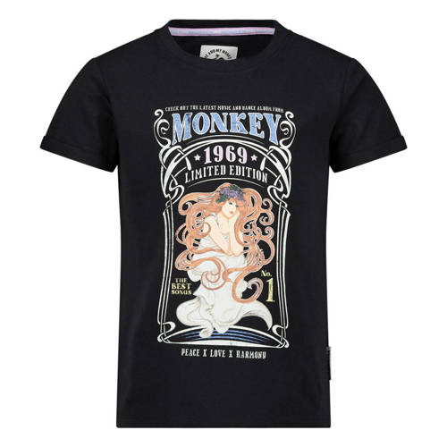 Me & My Monkey T-shirt met printopdruk zwart Meisjes Stretchkatoen Ronde hals