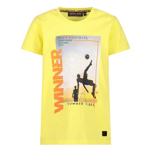 Orange Stars T-shirt met printopdruk geel Jongens Katoen Ronde hals Printopdruk