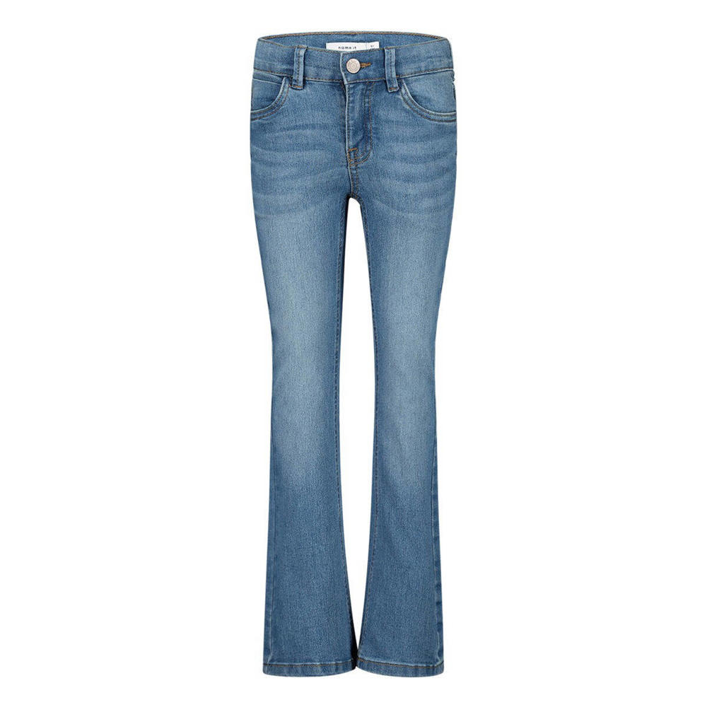 Light blue denim meisjes NAME IT bootcut jeans van stretchdenim met regular waist, rits- en haaksluiting en effen